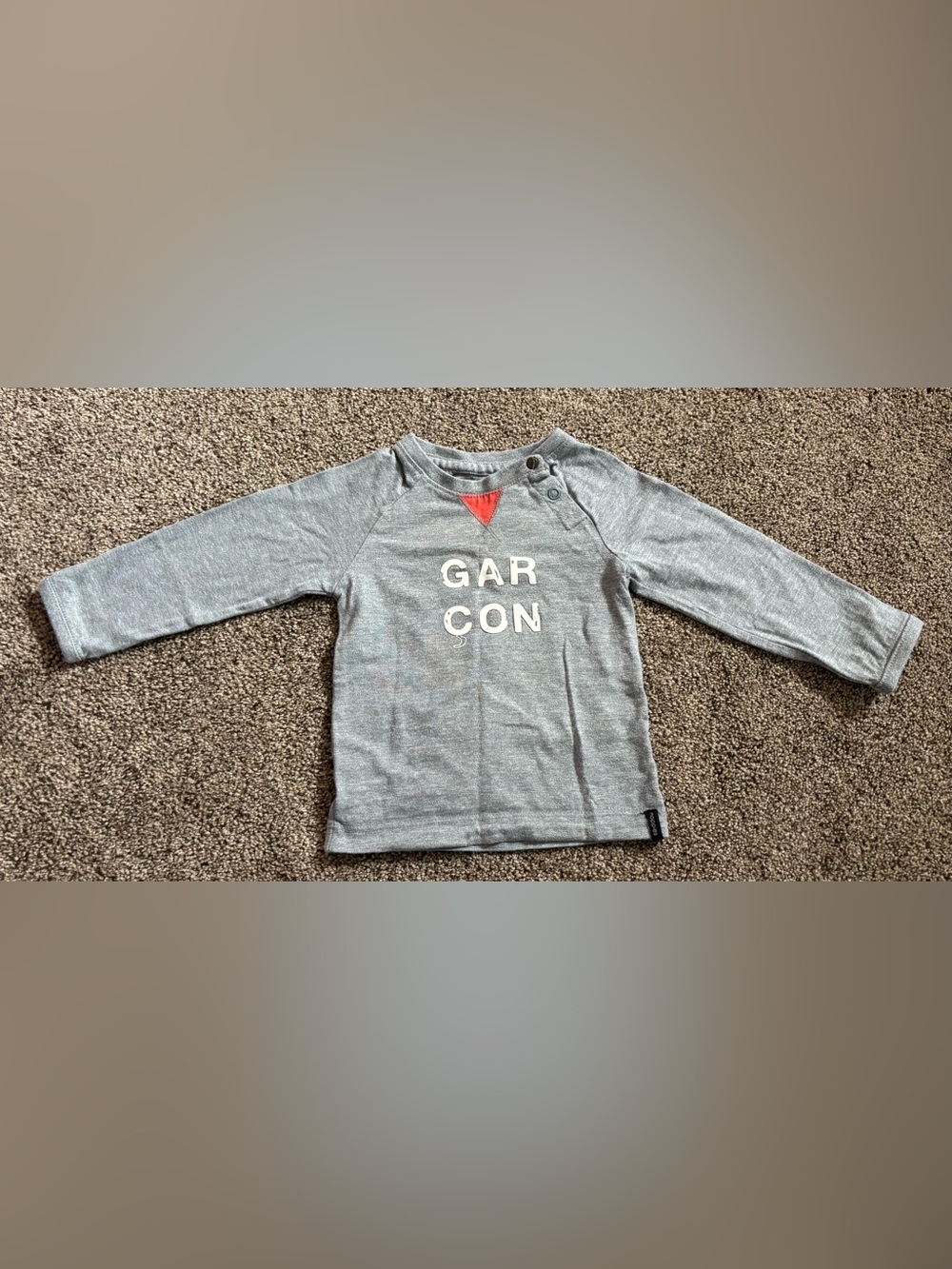 Noppies Gray Long Sleeve 'GARÇON' Tee with Red Triangle Accent